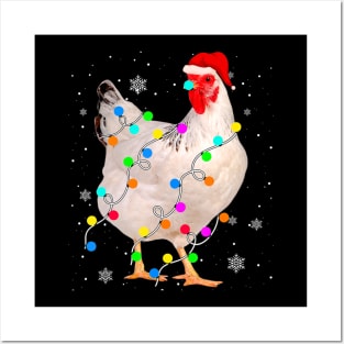 Chicken Christmas Lights Xmas Santa Hat Animals Lover Posters and Art